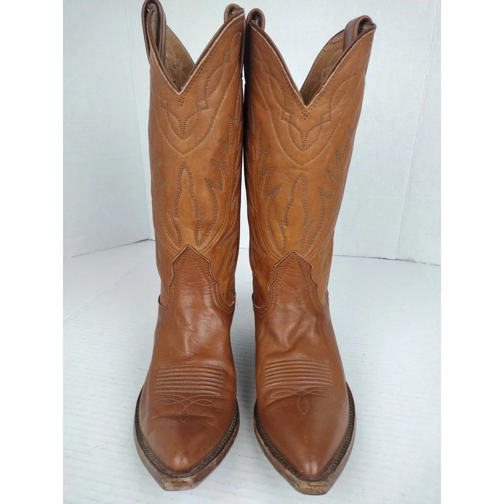 VTG WOMENS NOCONA COWBOY SQUARE SNIP TOE BROWN BOOTS SIZE 6 B MODEL 7529